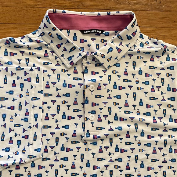 Other - Coobigdog Polo Shirt Mens XL White Cocktail‎ Drink Print Short Sleeve Golf Party